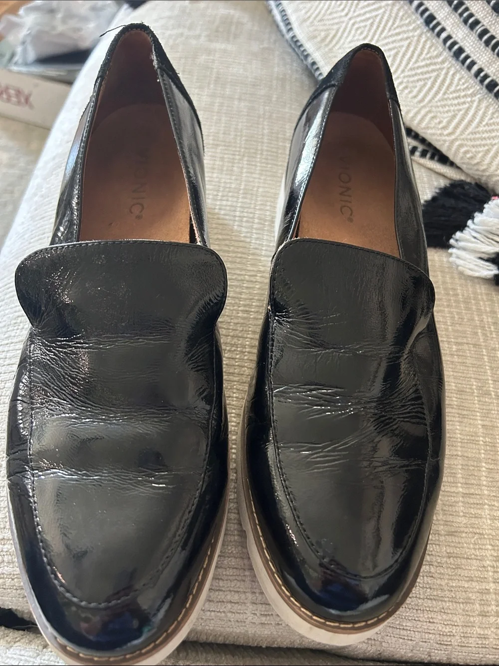 Vionic  Black Patent Slip-On Loafers with Contrasting Sole